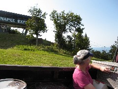Ruth Dorrough; Mount Sunapee; New Hampshire; riding down in the pick-up truck after hiking up